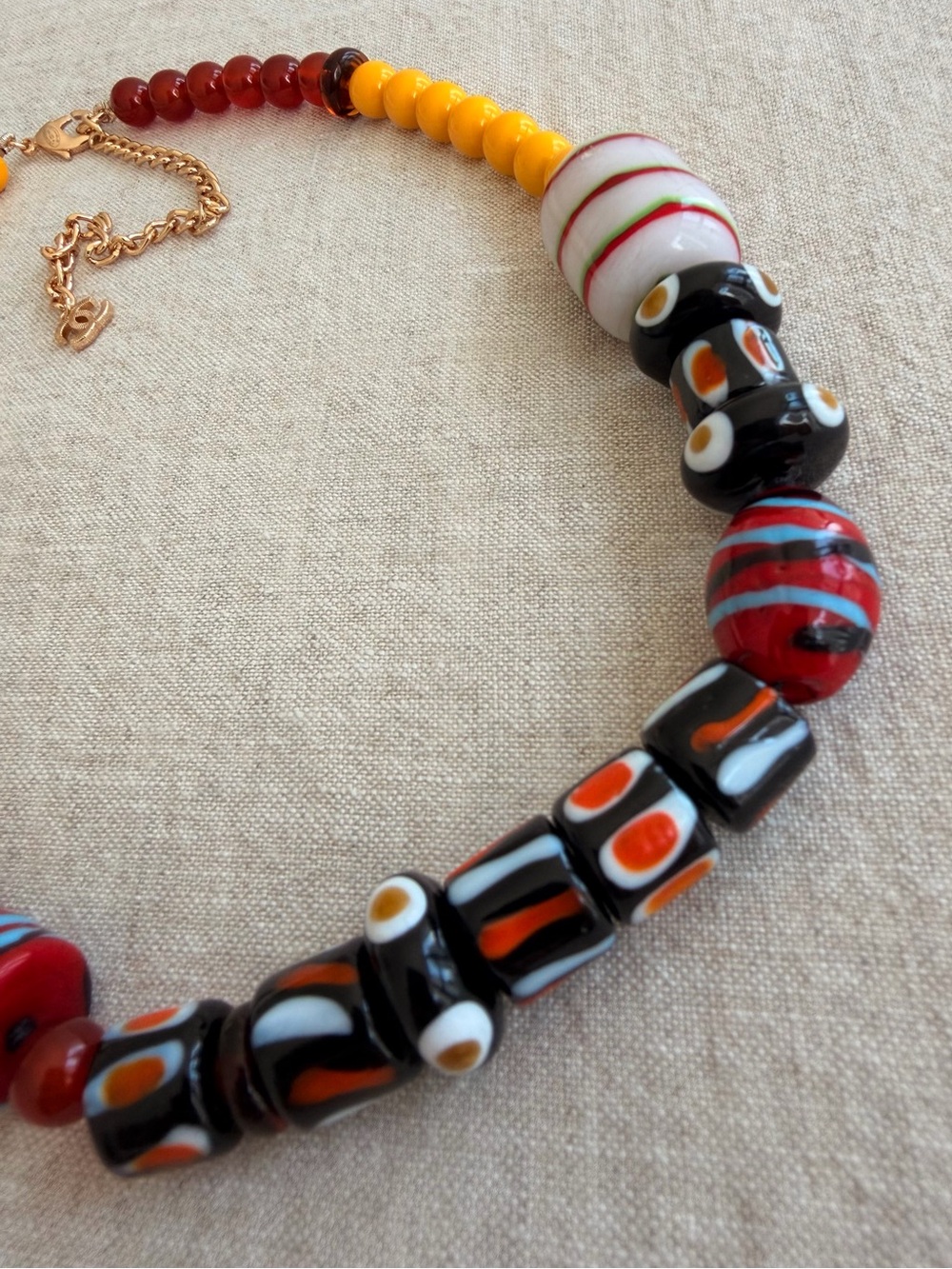 ♥️CHANEL Multicolor Beaded Necklace with Gold CC Charm♥️ - Picture 4 of 8
